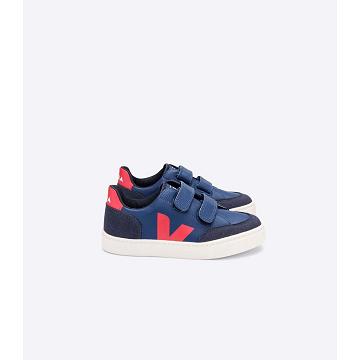 Kids' Veja V-12 LEATHER Sneakers Navy | ZA 874VRW